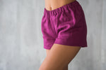 Womens linen sleep shorts, full view