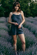 Linen pyjama shorts with a bow tie waist