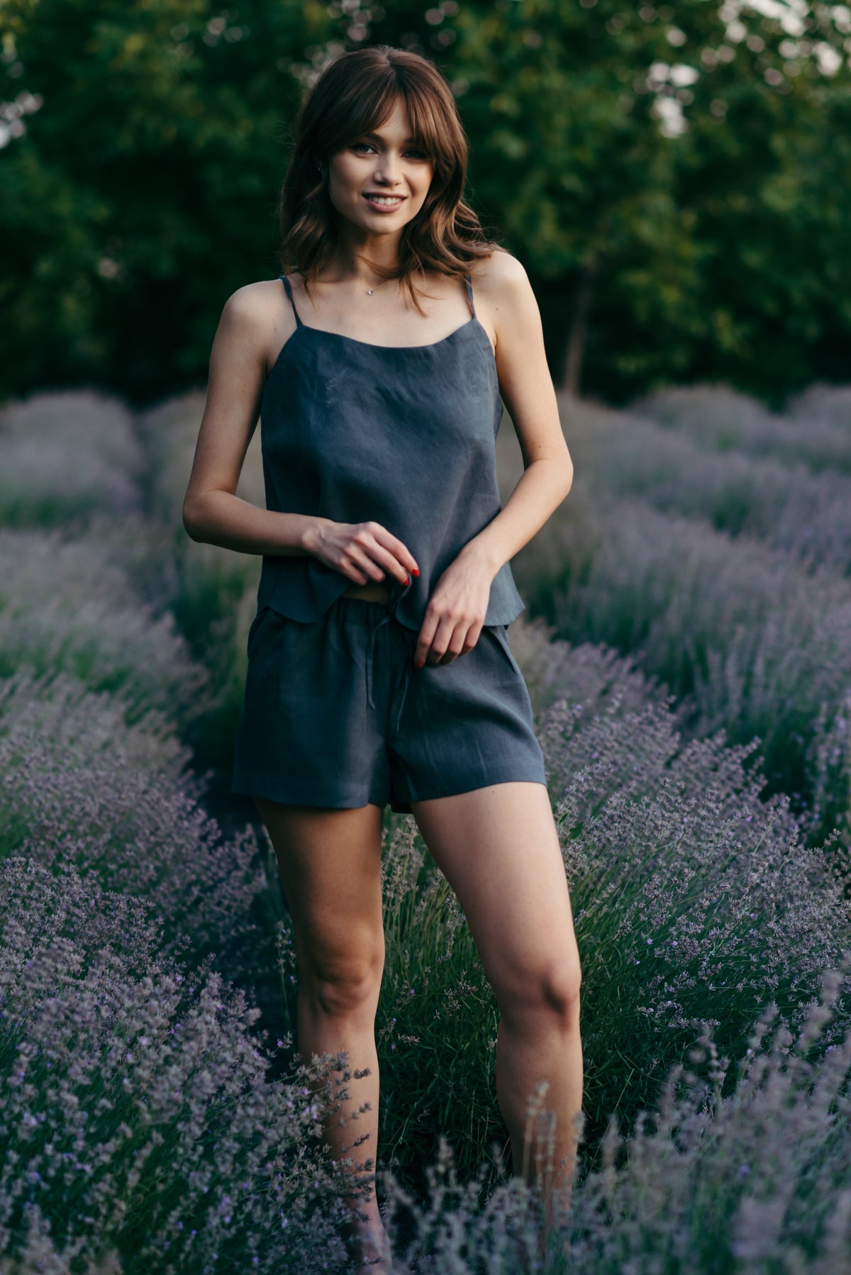 Linen pyjama shorts with a bow tie waist