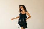 Black linen pyjama shorts set, cami and shorts