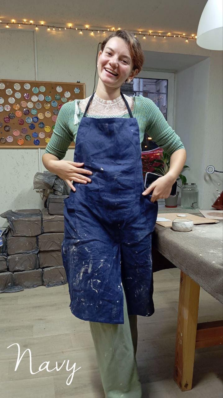 Linen split leg apron colour range