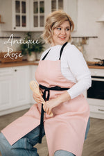 Potters apron in pink linen, split leg