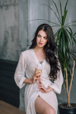Long ivory chiffon bridal robe, sleeve detail