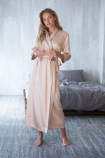 Long white satin robe, back view