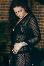 Black sheer kimono robe, front view