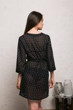 Black sheer polka dot kimono robe, sleeve detail