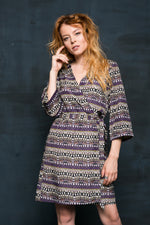 Short floral kimono robe, back view on model
