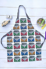 Camper van print kids apron for boys, cotton canvas