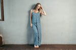 Blue viscose cami top with adjustable straps