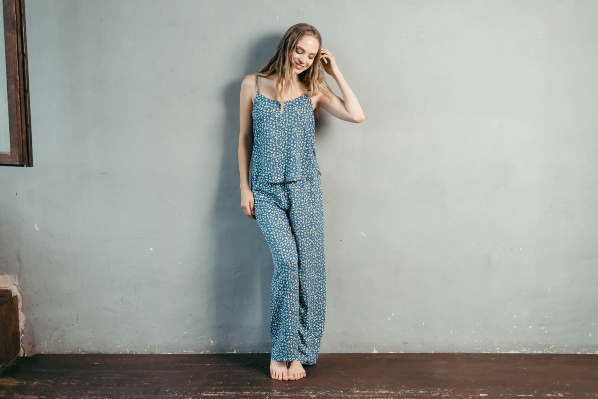 Blue viscose cami top with adjustable straps