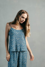 Womens blue viscose pyjamas, cami and trousers