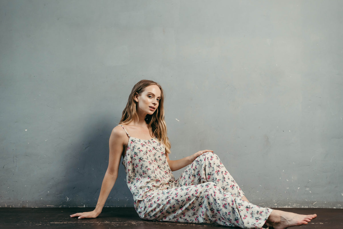 Cream viscose pyjamas styled as loungewear