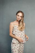 Womens cream viscose pyjamas, cami and trousers