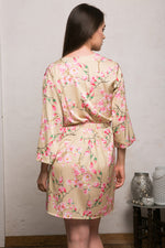 Floral satin robe, collar and wrap detail