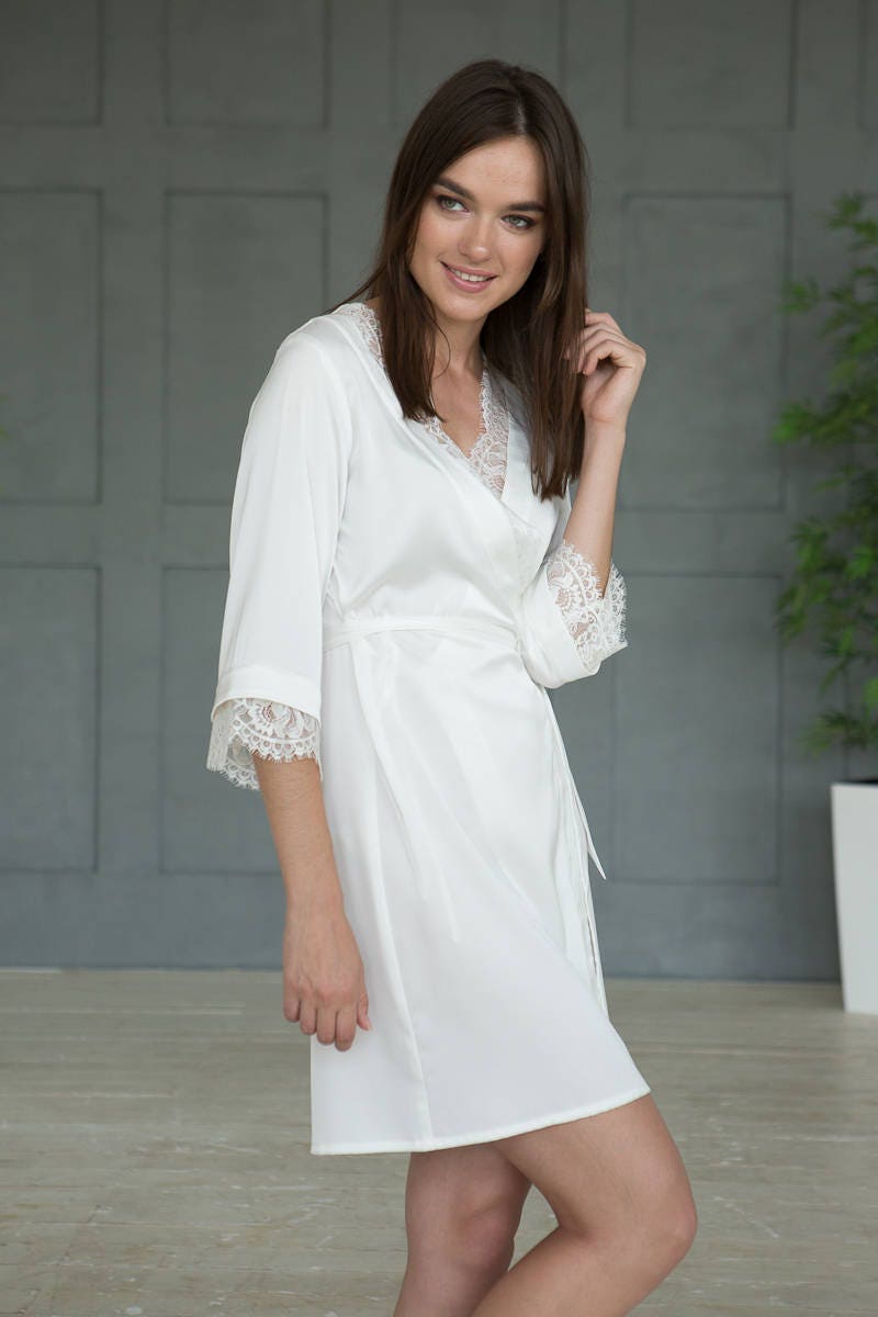 Bridal party robe, milky white satin style