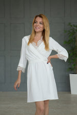 Ivory robe ankle long, satin fabric detail