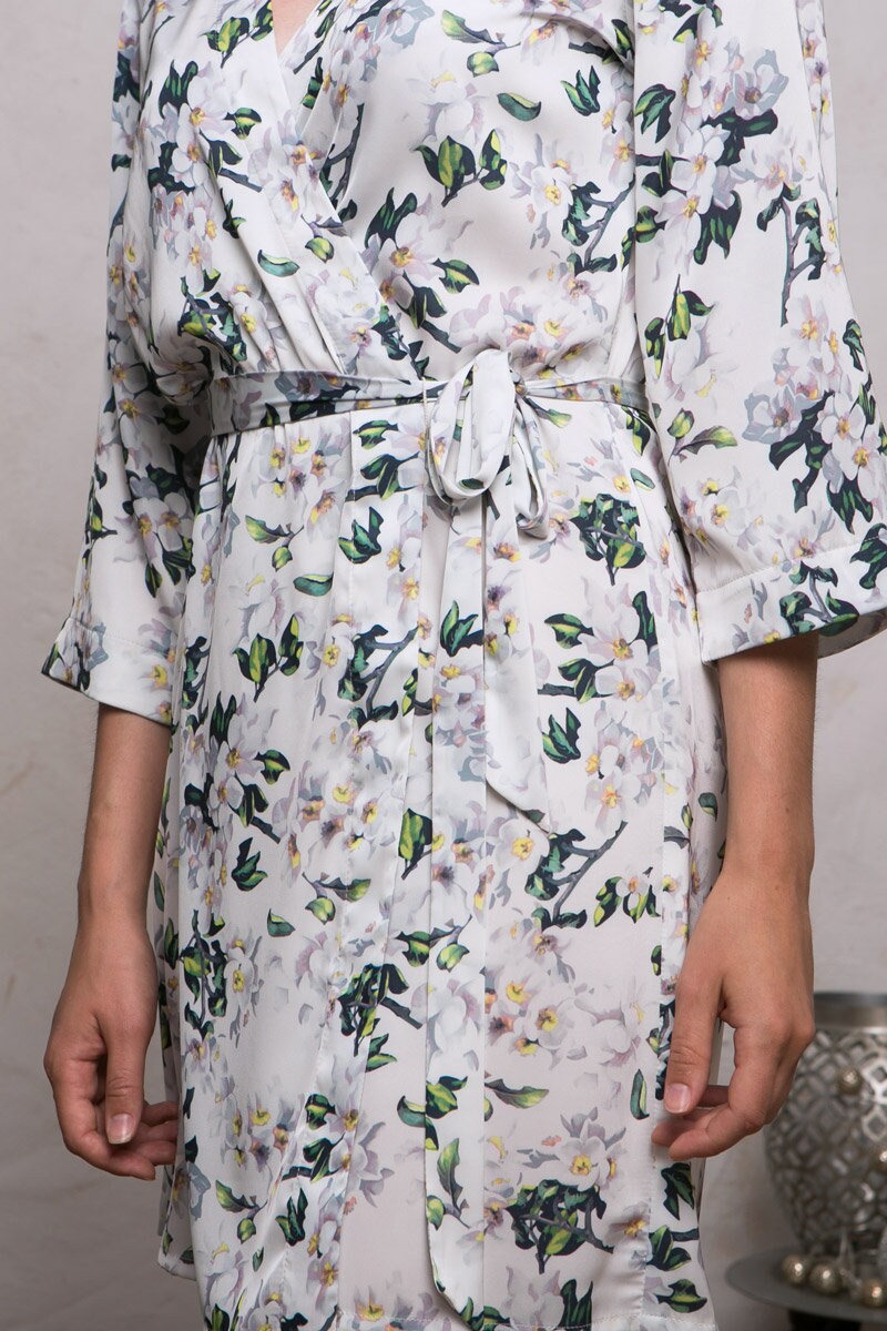 Wedding robe floral print, ankle length option