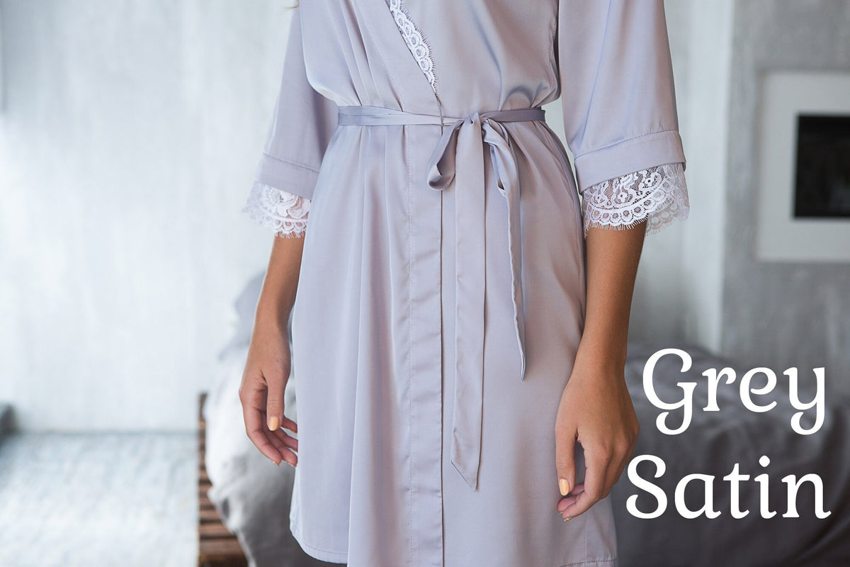 Long bridesmaid robe, lace trim detail