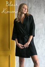 Linen robe custom size, kimono wrap shown