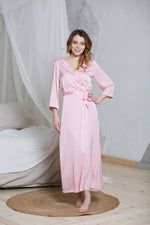 Short pink satin robe, bridal dressing gown