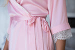 Wedding robe pink satin, styled on model