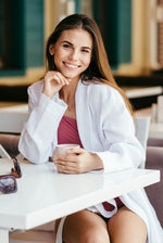 Eco friendly linen robe, pocket detail shown