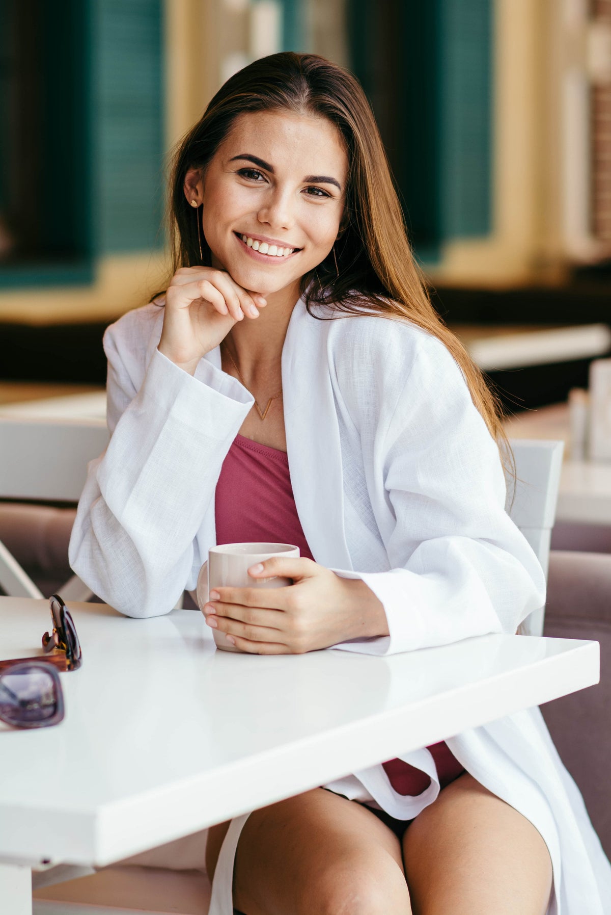 Eco friendly linen robe, pocket detail shown
