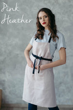 Linen apron close-up, natural fabric weave