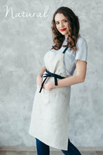 Cafe apron pink heather, linen fabric texture