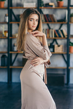 Mocha satin robe, long bridesmaid dressing gown