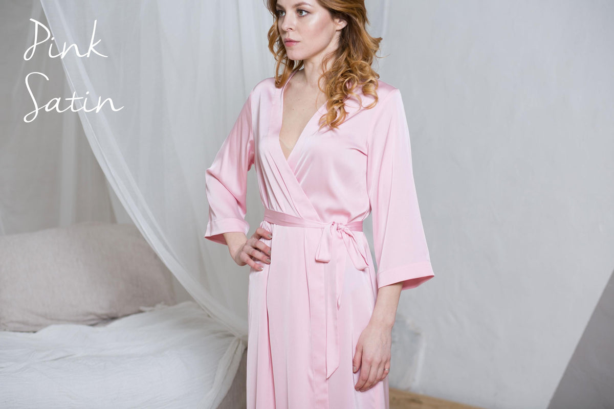 Satin wedding robe, short length option