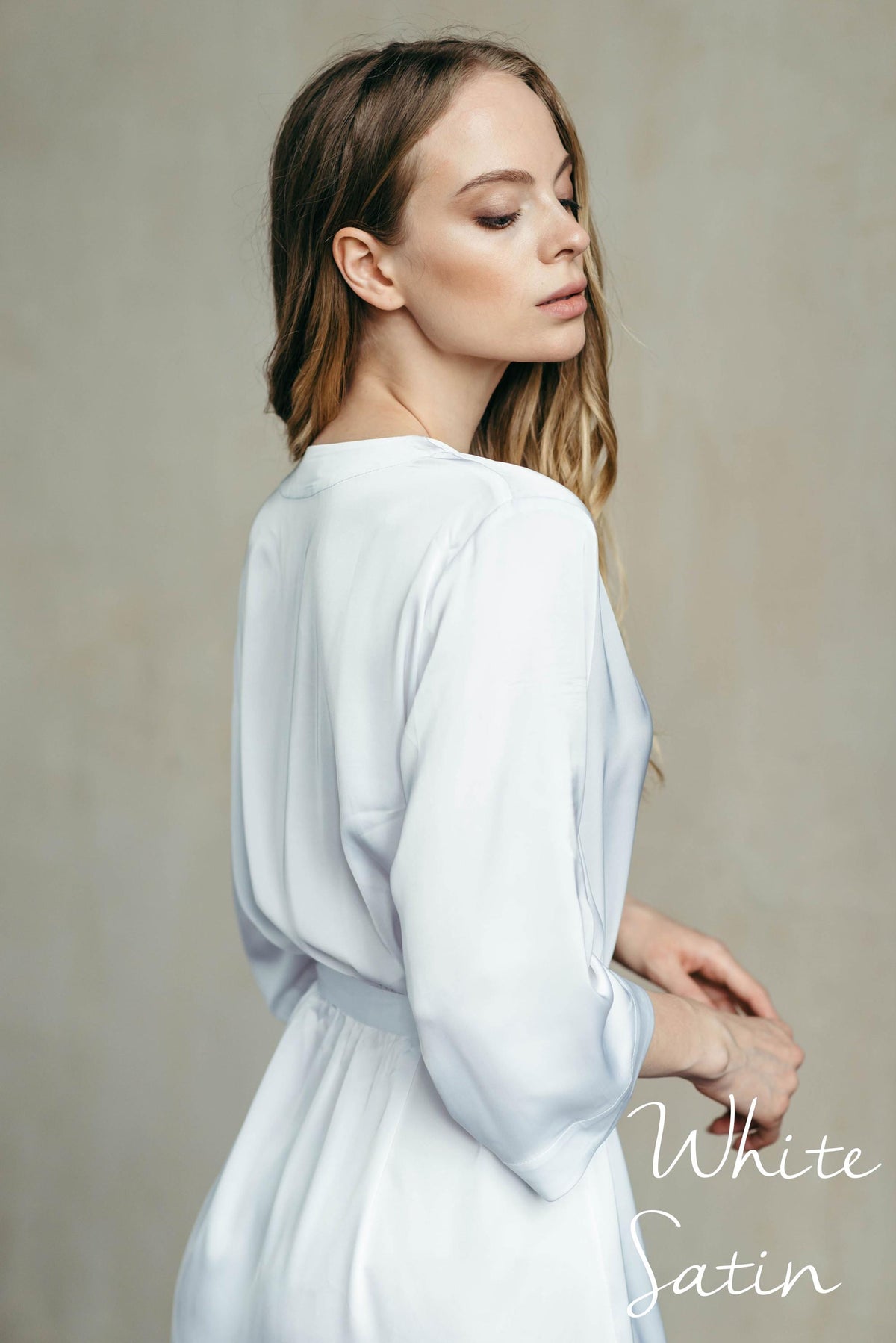 Bridal robe full length, grey colourway view