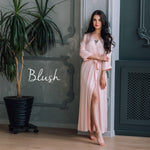 Bridal robe styled, beige satin sleeve detail