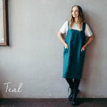 Linen apron full view, relaxed silhouette