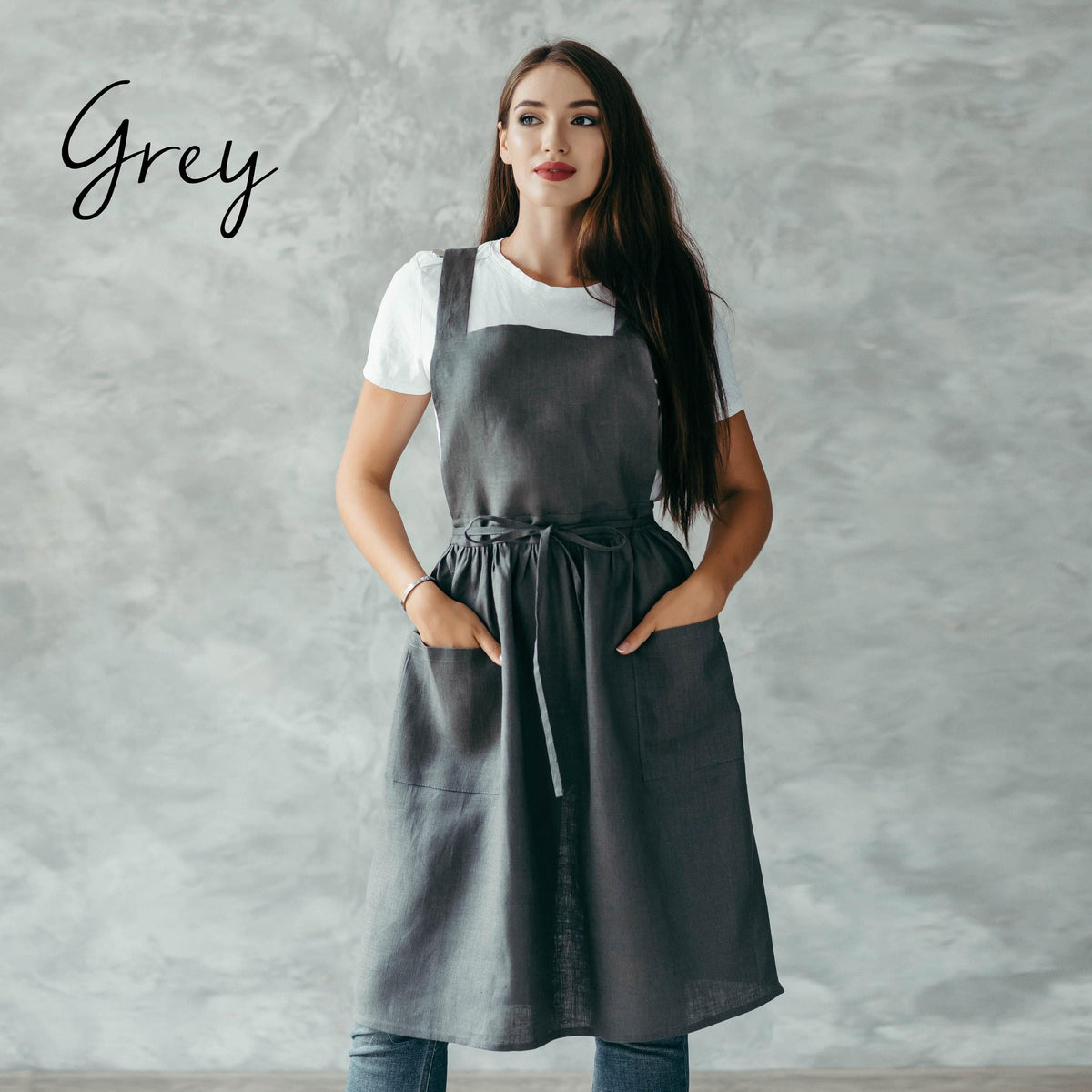 Matching aprons close-up, linen fabric texture