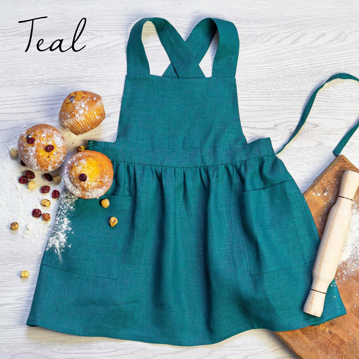 Mommy and me linen apron, nordic sky colour