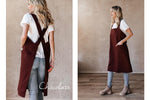 Pinafore apron styled on model, cross back fit