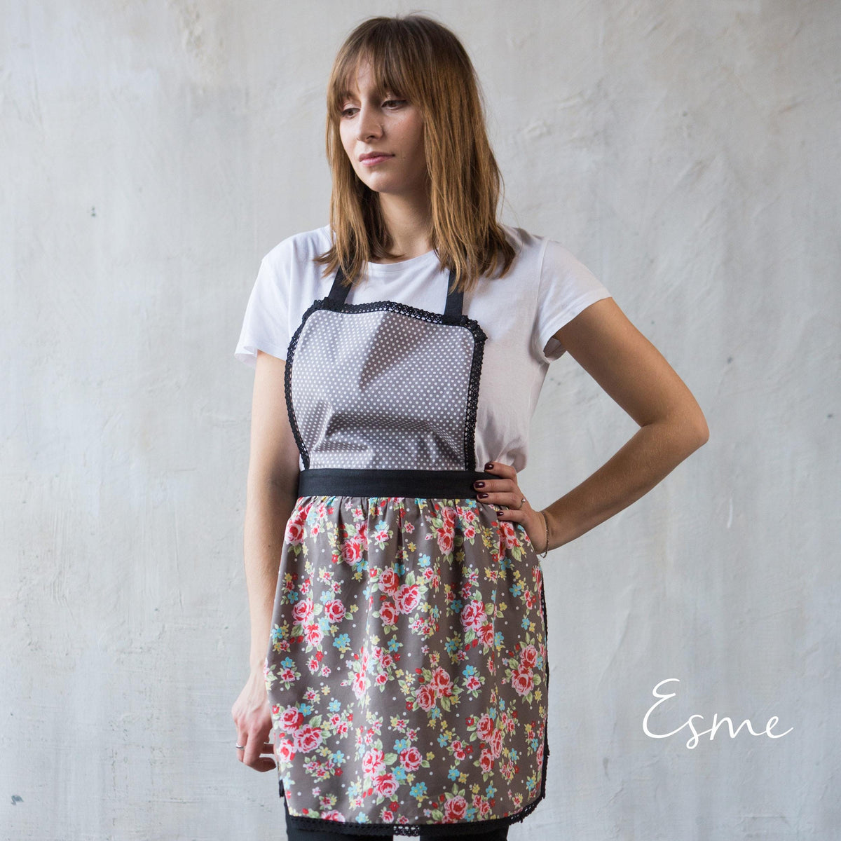 Kids apron design detail, embroidered trim