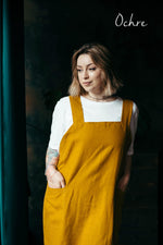 Linen apron for women and kids, pink heather