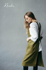 Japanese apron close-up, linen fabric detail