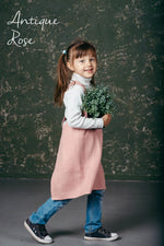 Japanese cross back linen pinafore apron for kids in pink