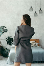 Linen kimono robe, back view