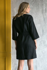 Short linen kimono robe, side view
