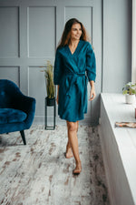 Linen kimono robe, styled on model