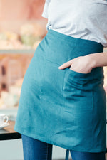 Teal linen waist apron with pockets
