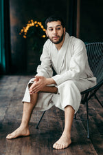 Men's linen bathrobe, back view