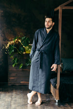 Men's linen bathrobe, relaxed fit