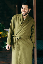 Men's linen bathrobe, full length view