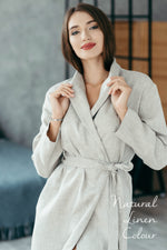 Natural linen spa robe for women in grey