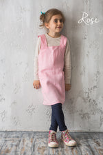 Kids linen smock apron, front view